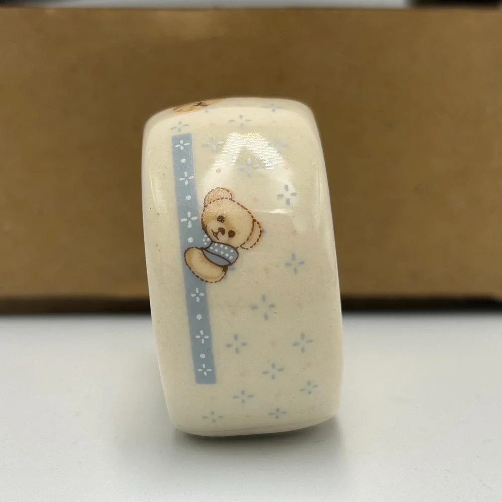 Vintage 80s Stoneware Country Bears Tienshan Napkin Rings Set Cottage Theodore